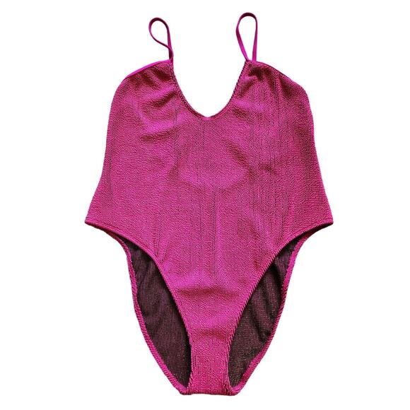 Good American Always Fits One Piece Swimsuit in Fuchsia Pink Metallic - Picture 2 of 12
